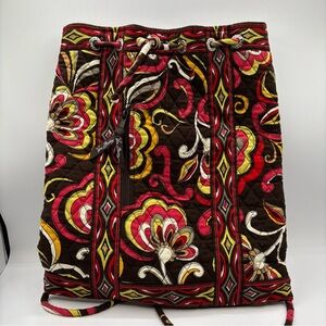 Vera Bradley Puccini Brown Quilted Drawstring Backpack Retired Classic Boho Chic